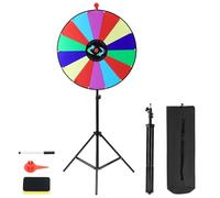 QWORK® ∅60 cm Rueda de la Suerte, Ruleta de Fortuna con 14 Ranuras y trípode metálico Ajustable, para Eventos y Actividades