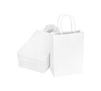 QWORK® 60 piezas bolsas de papel blanco con asas, bolsa regalo,15 x 8 x 21 cm, para fiestas, embalaje, bolsas de regalo de cumpleaños, bolsas de compras