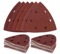 QWORK® 60 Piezas Papel de Lija Triangular 93mm, 6 Agujeros- Granos Variados 60/120/180/240/320/400
