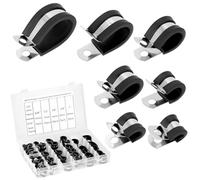 QWORK® 66 piezas Abrazaderas para Tubos, Abrazadera Metalica Tipo P con Almohadilla de Goma, 6/8/10/13/16/19/25 mm Abrazadera para Tubos Acero Inoxidable 304, para Automóviles, Marinos, Industriales