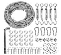 QWORK® 69 Piezas cable de acero inoxidable 304 set, 35M 2mm cuerdas acero con accesorios, para soporte de plantas, cuerda para ropa y proyectos de bricolaje