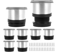 QWORK® 8 Patas para Muebles, Altura Regulable, Ø 50 mm, Acero Inoxidable, Redondas con Base de Plástico, para Muebles