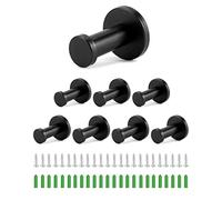 QWORK® 8 Piezas ganchos de pared redondos negros, gancho de abrigo de 55 mm, ganchos de cocina, ganchos de puerta, acero inoxidable, para baño, cocina, estudio