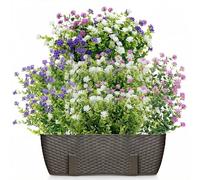 QWORK® 8 Piezas Manojos de Flores Artificiales, Flores Falsas, Plantas Arbustivas Verdes Falsas, Morado, Blanco, Fucsia para Decoración de Interiores y Exteriores