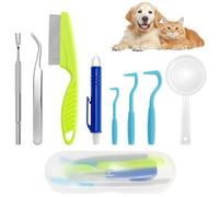 QWORK® 8 Piezas Removedor para Quitar garrapatas Perros, Gancho para garrapatas, Pinzas para garrapatas de Doble Cara, Peine y Lupa, para Mascotas