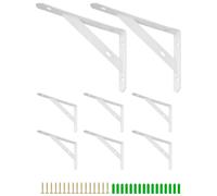 QWORK® 8 Piezas Soportes para Estantes, Soportes Triangulares para Estantes, Soporte de Pared para Estantes con Accesorios para Tornillos, 150 * 95 * 16mm, Blanco