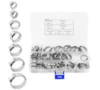 QWORK® 85 Piezas Abrazaderas de Manguera de Oreja Simple, Abrazaderas de Tubo de Acero Inoxidable Ajustables de 7-21 mm, Abrazaderas de tubería de Combustible