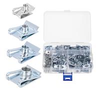 QWORK® 90 Piezas tuercas de clip roscadas, U-tipo tuercas de chapa acero manganeso, clasificadas en caja de almacenamiento, para el mantenimiento de vehículos