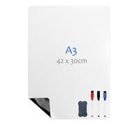 QWORK® A3 Pizarra Magnética Blanca para Refrigerador - 42x30cm - Tablero de Notas Flexible para el Hogar/Oficina/Cocina, 3 Rotuladores 1 Borrador