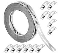 QWORK® abrazaderas metalicas de acero inoxidable 304, abrazaderas de mangueras de 5 m con 12 sujetadores para tubos y líneas de combustible, tuberías, conductos de aire