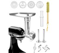QWORK® Accesorio para picadora de carne compatible con batidoras KitchenAid, incluye 4 platos trituradores y 3 embutidoras de salchichas