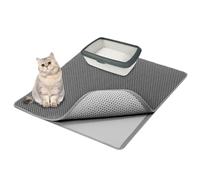 QWORK® Alfombra Gatos Arenero 90x76cm - Doble Capa Panal, Base Antideslizante, Fácil de Limpiar, Color Gris