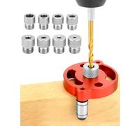 QWORK® Ayuda de perforación para carpintería, buscador de centros de orificios con casquillos de perforación de 3/4/5/6/7/8/9/10 mm