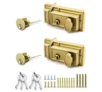 QWORK Bloqueo de borde con llave de cerrojo de noche, 2 unidades de cerradura de estilo antiguo con acabado dorado con llave de puerta delantera