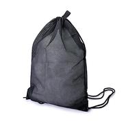 QWORK Bolsa de Malla con Cordón, Mochila de Deportivo de Nylon para Playa/Piscina/Gimnasio/Deporte/Viajes - 45 cm x 60 cm - Negro