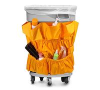 QWORK Bolsa para cubo de basura, bolsa de limpieza comercial de 10 bolsillos, se adapta a latas de 32 a 50 galones, soporte redondo para bolsa de basura, organizador de cubo de basura, amarillo