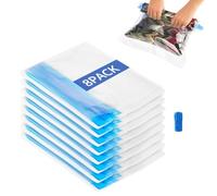 QWORK® Bolsas Vacío Ropa para Viajes, 8 Piezas 35x50 cm, Uso sin Aspiradora - Bolsas Compresion Viaje Reutilizables