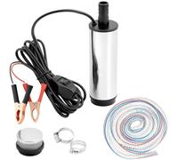 QWORK® Bomba de agua de 12 V, 51 mm, bomba diésel con clip, acero inoxidable, cable de alimentación de 3 m + 4m manguera, para diésel, queroseno y agua