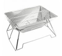 QWORK® Braciere da Giardino Portatile con Griglia, Braciere da Esterno in Acciaio Inossidabile per Picnic Giardino Campeggio Spiaggia Viaggio (Rectángulo)