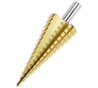 QWORK® Broca escalonada Ø 4-32mm (15 escalones) de HSS6542 para acero, hierro, aluminio, plástico y madera - vástago triangular de 9.5mm - broca cónica de precisión