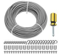 QWORK® Cable de acero inoxidable 50M/2mm, M2 manguitos de cable, M2 anillos de engarce, para exteriores, kit de suspensión de cuerda