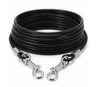 QWORK® Cable de Amarre para Perros de Acero Trenzado, 3 m, Ø5 mm, Recubrimiento de PVC, Ganchos giratorios 360°, Apto para Uso Exterior