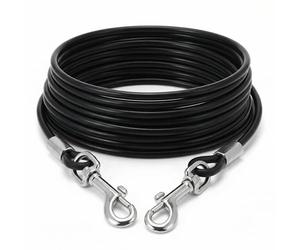 QWORK® Cable de Amarre para Perros de Acero Trenzado, 3 m, Ø5 mm, Recubrimiento de PVC, Ganchos giratorios 360°, Apto para Uso Exterior