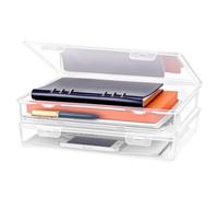 QWORK® Caja de archivos portátil tamaño A4, plástico transparente duradero, 2 piezas, ideal para documentos, revistas, álbumes de recortes, fotos, 31 x 22 x 5 cm