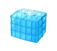 QWORK® caja organizadora plastico azul, con 3 niveles y 30 compartimentos ajustables, para manualidades, joyas y artículos pequeños