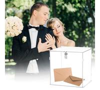 QWORK® Caja para Tarjetas de Boda de Acrílico con Cerradura - 25,5x21x25 cm - Caja para Tarjetas de Regalo Vintage Buzón para Bodas, Cumpleaños y Aniversarios