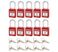 QWORK® Candado de seguridad rojo para bloqueo y etiquetado, 10 paquetes candados con 20 Clave, 38mm Steel Shackle