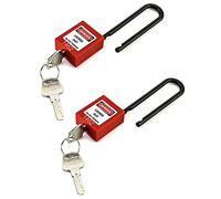 QWORK® Candado de seguridad rojo para bloqueo y etiquetado, 2 candados con 4 llaves, con mango de bloqueo de nailon no conductor extendido de 76mm, rojo