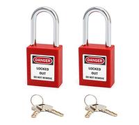 QWORK® Candado de seguridad rojo para bloqueo y etiquetado, 2 paquetes candados con 4 Clave,38mm Steel Shackle