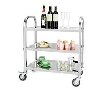 QWORK® Carro de Cocina de 3 Niveles - 75 x 40 x 83,5 cm - Acero Inoxidable 201- Ruedas silenciosas con Frenos