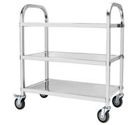 QWORK® Carro de Cocina de 3 Niveles - 95 x 50 x 95 cm - Acero Inoxidable 201- Ruedas silenciosas con Frenos