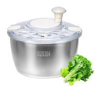 QWORK® Centrifugadora de Lechuga 4,5L de Acero Inoxidable 304, Escurridor Verduras con Accionamiento por Manivela y Base Antideslizante