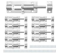 QWORK Cerradura de puerta resistente, paquete de 10 pernos de barril de acero inoxidable de 3 pulgadas de grosor para mayor seguridad y privacidad, cerraduras fáciles de instalar para puertas,