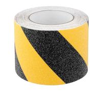 QWORK® Cinta Antideslizante Negra y Amarilla, Cinta Adhesiva Antideslizante, 100 mm x 10 m, para peldaños de escaleras Interiores y Exteriores