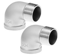 QWORK Codo de calle de acero inoxidable de 90 grados, 2 piezas NPT hembra x macho de 1 pulgada, accesorios de fontanería de dientes interiores y exteriores