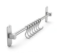 QWORK® Colgador Utensilios Cocina 40cm, Perchero de Cocina sin Taladrar, Barra de Cocina Autoadhesiva con 7 Ganchos, Porta utensilios de Cocina de Aluminio, para Trapos y Cucharas