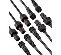 QWORK® Conector Eléctrico 2 Pines Impermeable IP65 con alargador 16 AWG 20cm para Focos Solares, Luces de Jardín, Luces de Tira LED (5 Pares)