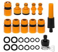 QWORK® Conector manguera set, conectores rápidos mangueras jardín kit con boquilla, tapón de agua, conexión universal de grifo, conexión 2-en-1 de 1/2 pulgada y 3/4 pulgada