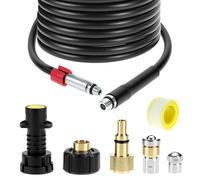 QWORK® Conjunto de manguera de limpieza de tubos (15 m, 200 bar) con boquilla fija y rotativa - Compatible con para Kärcher, Parkside, Lavor limpiadores de alta presión