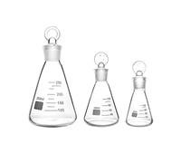 QWORK® Conjunto de Matraz Erlenmeyer 250 ml, 150 ml y 50 ml, 3 x Erlenmeyer de Vidrio de Borosilicato con Tapón de Cristal para Laboratorio, Estudios Científicos