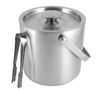 QWORK® Cubitera de Acero Inoxidable 3L 304 con Doble Pared, Tapa y Pinzas para Hielo, Ideal para Bares en casa, Fiestas y Servicio de cócteles