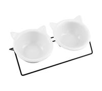 QWORK® Cuencos elevados para Gatos con Soporte Inclinado de 15°, Cuencos de cerámica para Gatos de 300 ml, protección para el Cuello