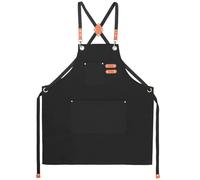 QWORK® Delantal de Lona Resistente con 3 Bolsillos y Correas Cruzadas - Delantal de Trabajo Ajustable para Chef, Camarero y Artesano, Negro