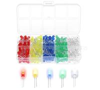 QWORK® Diodos LED 5mm Kit de 250 Unidades - Diodos Emisores de Luz de 5 Colores para Proyectos DIY y Decoración - Surtido de Ledes Multicolores con Caja de Almacenamiento