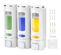 QWORK® Dispensador de jabón de Ducha de 3 Compartimentos para Montaje en Pared, sin Taladro, dispensador de Ducha de Gran Capacidad para baño, Blanco