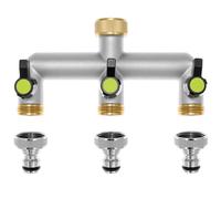 QWORK® Distribuidor agua grifo 3 vías, distribuidor de manguera jardín con conexión de 3/4 de pulgada, con adaptador y válvula de bola